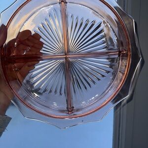 Vintage Pink Pressed Depression Glass Divided Dish